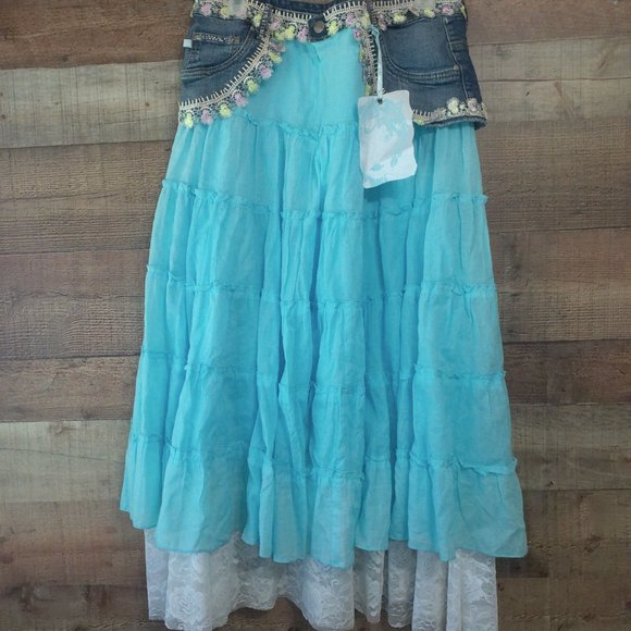 layer skirt with jean teal and white NWT 13/14 - Picture 2 of 4